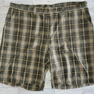 ST JOHN'S BAY MEN 42 BROWN/BLACK PLAID SUMMER VACATION CASUAL SHORTS